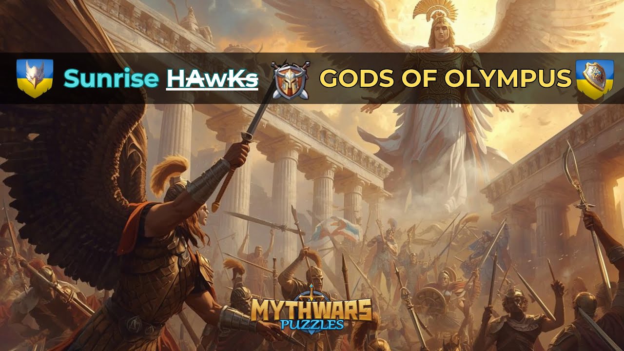 Битва альянсів Sunrise HAwKs проти GODS OF OLYMPUS у грі MythWars Puzzles - атаки AresUA