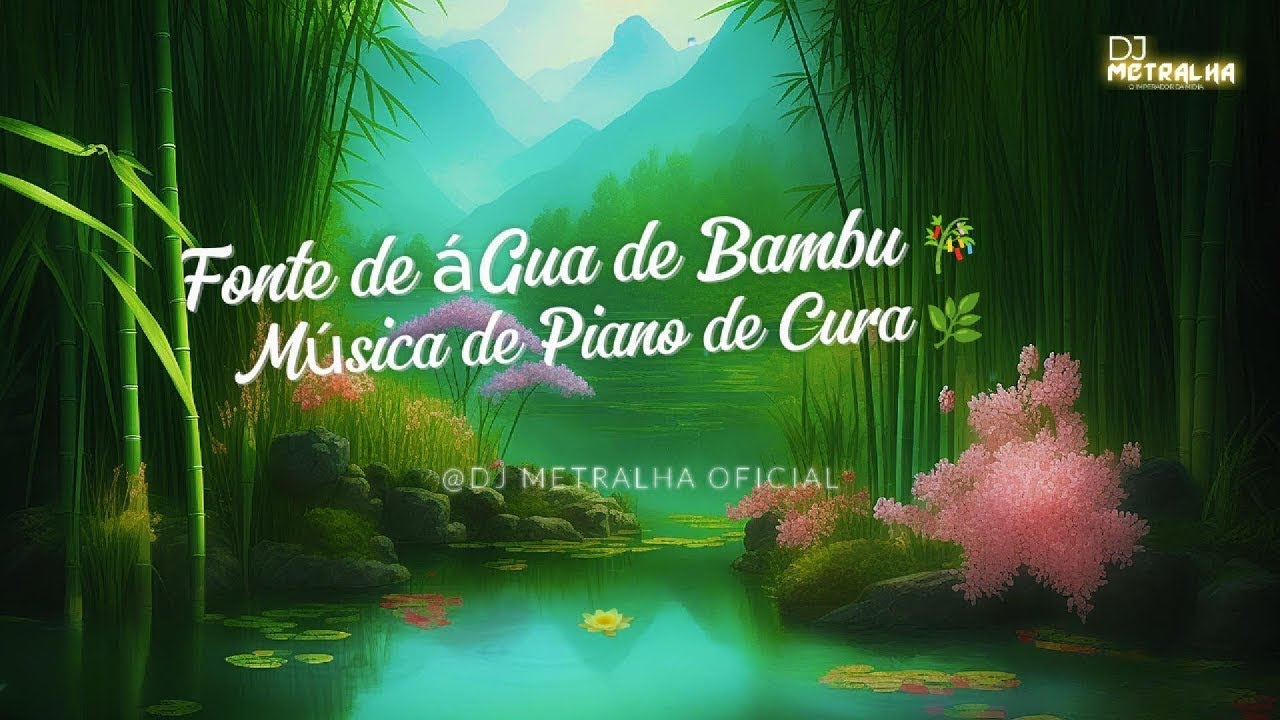 Fonte de água de bambu e música de piano cura - relaxante, música do sono, música de spa, meditação