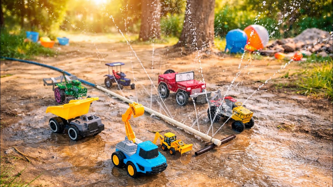 Tractor JCB Mahindra Thar & Crane Washing at Home Made Service Station | @kidstoysclub1 #kidsvideo 