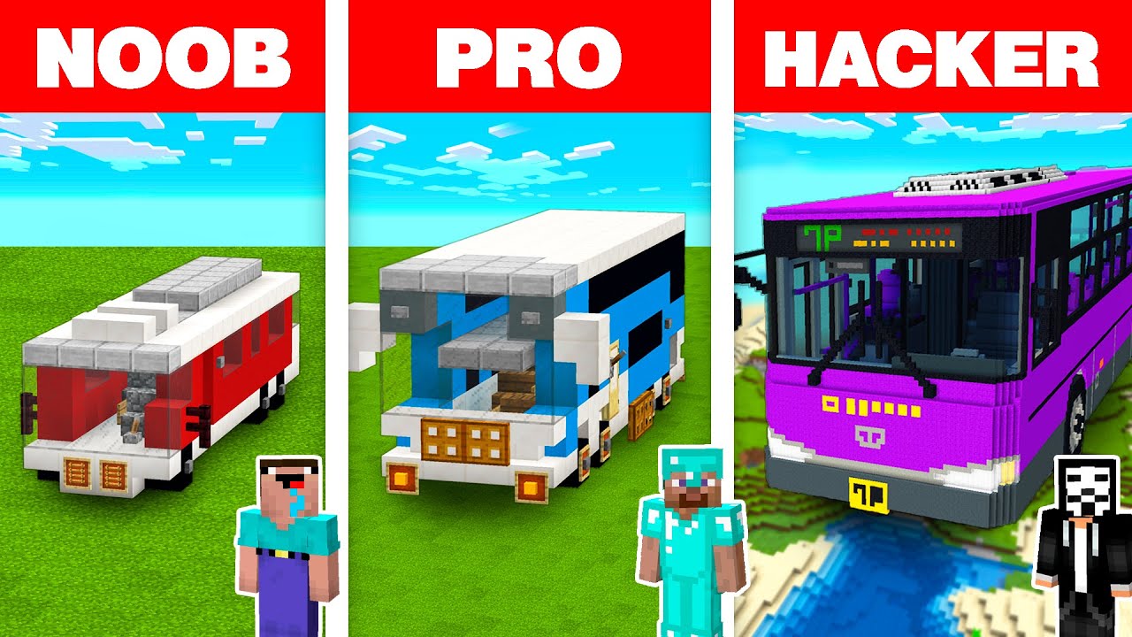 Minecraft NOOB vs PRO vs HACKER: BUS BUILD CHALLENGE in Minecraft Animation