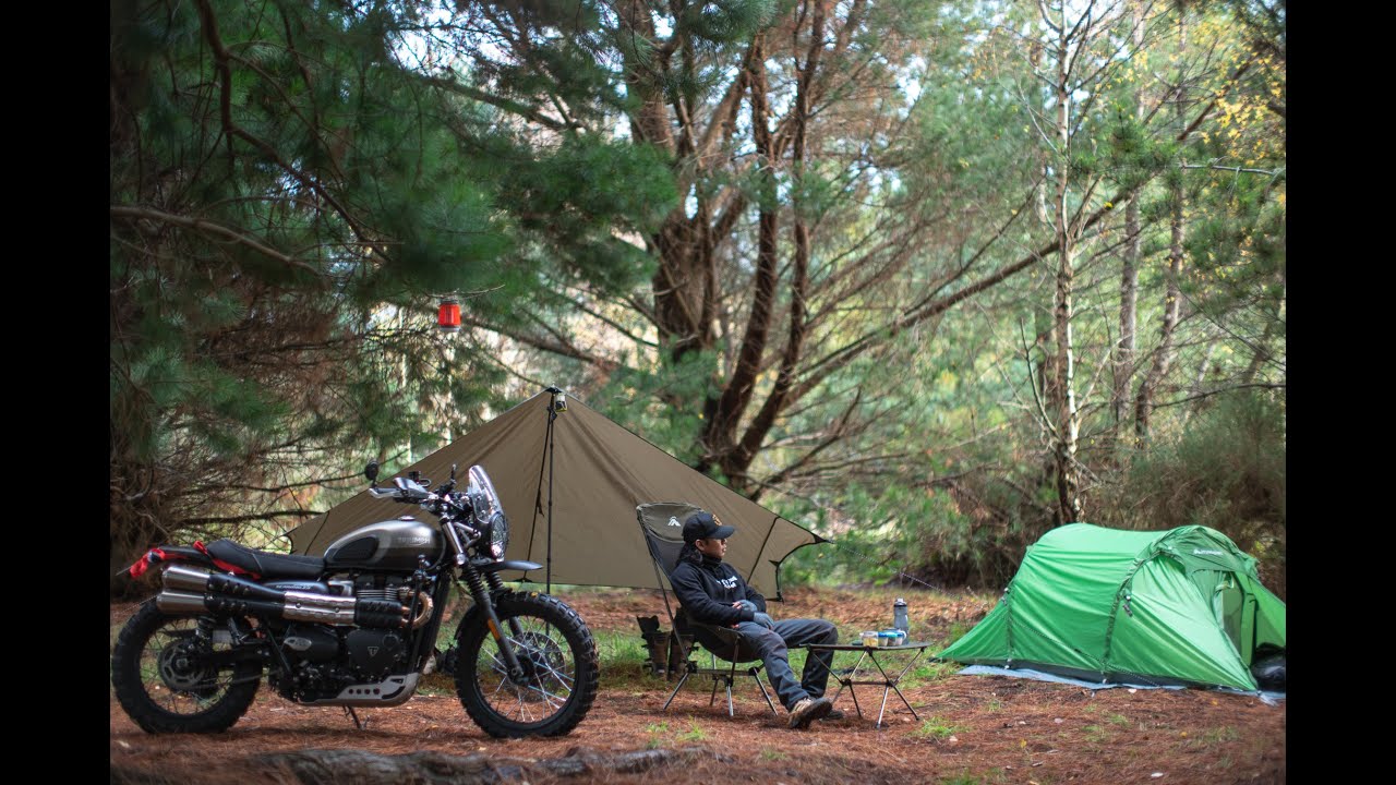 Relaxing Solo Motorcycle Camping with My Triumph Street Scrambler | ASMR | Silent Vlog