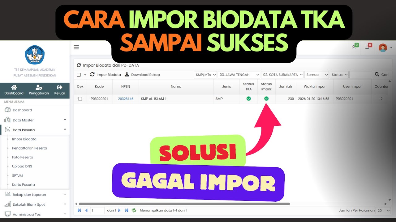 CARA IMPOR PESERTA TKA SD SMP SAMPAI SUKSES