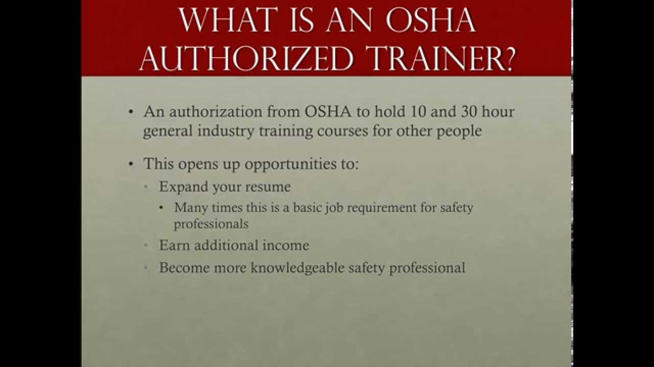 How to become an OSHA authorized general industry trainer. By Markus Wesaw®