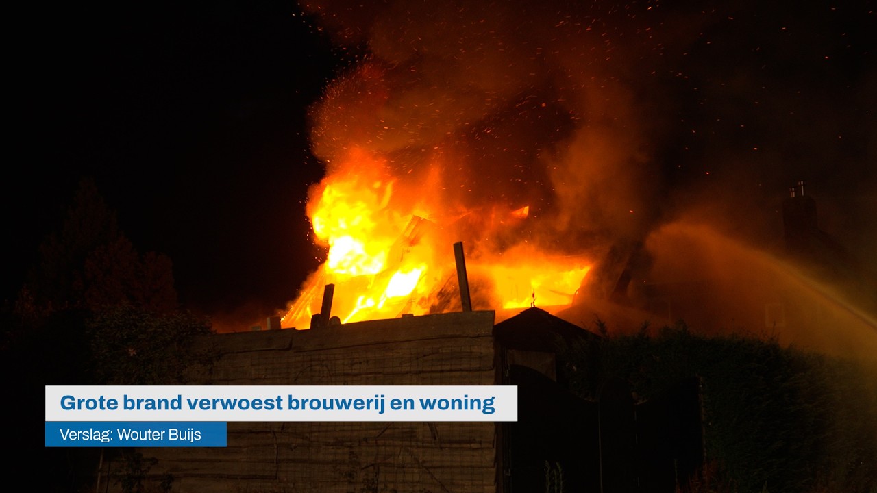 Grote brand verwoest brouwerij en woning Ossenisse, vlammen slaan hoog uit het dak | Omroep ZVL