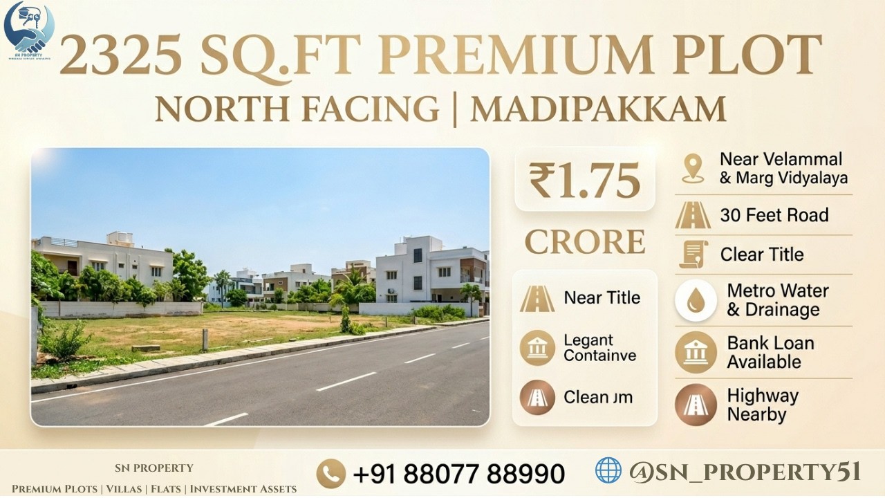 2325Sqft Premium Plot For Sale in Madipakkam Chennai | Near Velammal & Marg Vidyalaya | 30 Ft Road