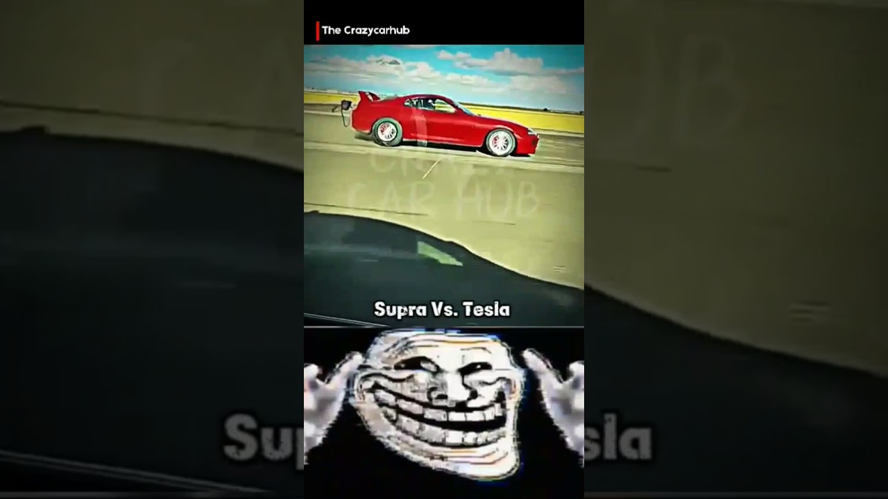 Drag Race ☠️ || Tesla 🤡 Vs. Supra 💀 - Crazycrhb | #shorts #racing #supra