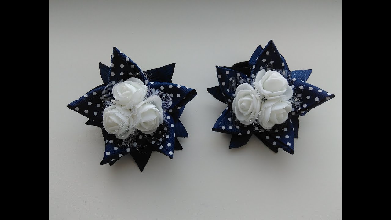 Легкие бантики звездочки из репсовых лент МК Канзаши / Light bows stars of REP ribbons Kanzashi MK