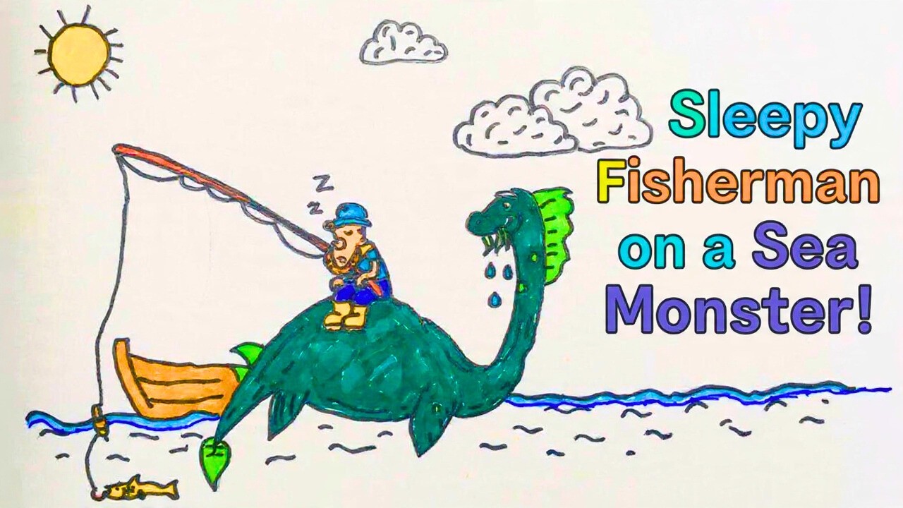 Sleepy Fisherman on a Sea Monster 🌊👾 | Creative Drawing for Kids I