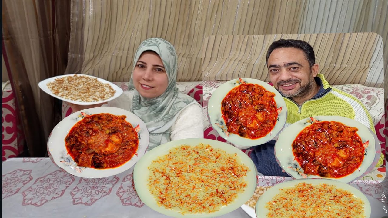 تحدي اكل 💥ومنافسة💪قويه على😋باميه🍖باللحمه🍚رز بالشعريه مع العقاب🤔