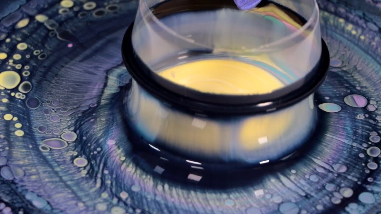 (282) Open Cup Acrylic Pouring with Pastels / easy cells no silicone / + String pull flower!