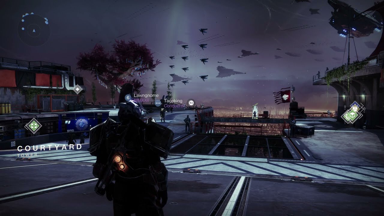 Destiny 2 Lightfall - The Tower Redesign: Cayde-6 Monument, Dark Fleet In Sky, Ironwood Tree etc