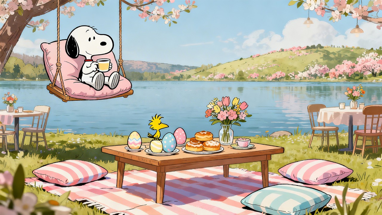 Sunny Easter Lakeside Picnic with Snoopy & Woodstock 🐣 Spring Lofi Beats for Study & Relax