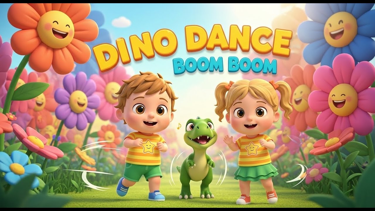 Dino Dance Boom Boom 🦖🌸 | Fun Dance Song for Kids in a Flower Garden | 3D Animation