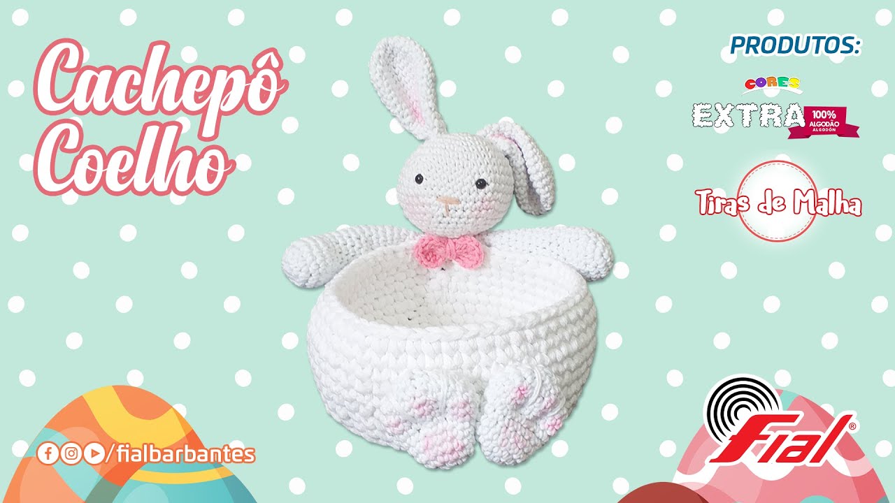Cesto de crochê coelho da Páscoa: MINIATURA COM TUTORIAL FÁCIL | Fial Barbantes