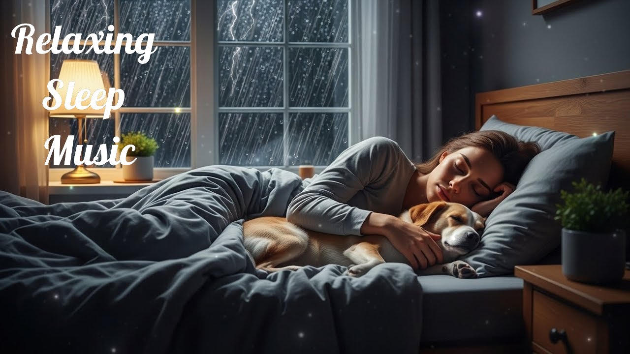 🌧️ Soft Rain & Sleep Music with Dog 🐶  Fall Asleep Fast  Deep Sleep 6–12 Hours