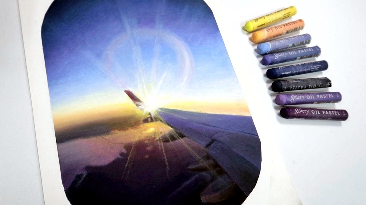 Oil Pastel Drawing 비행기 창밖 풍경 그리기, 오일파스텔 드로잉｜OHU SIA