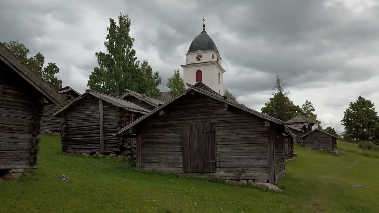 Sweden: Rättviks kyrka. Interior & church stables, lake Siljan  [4K 60fps]