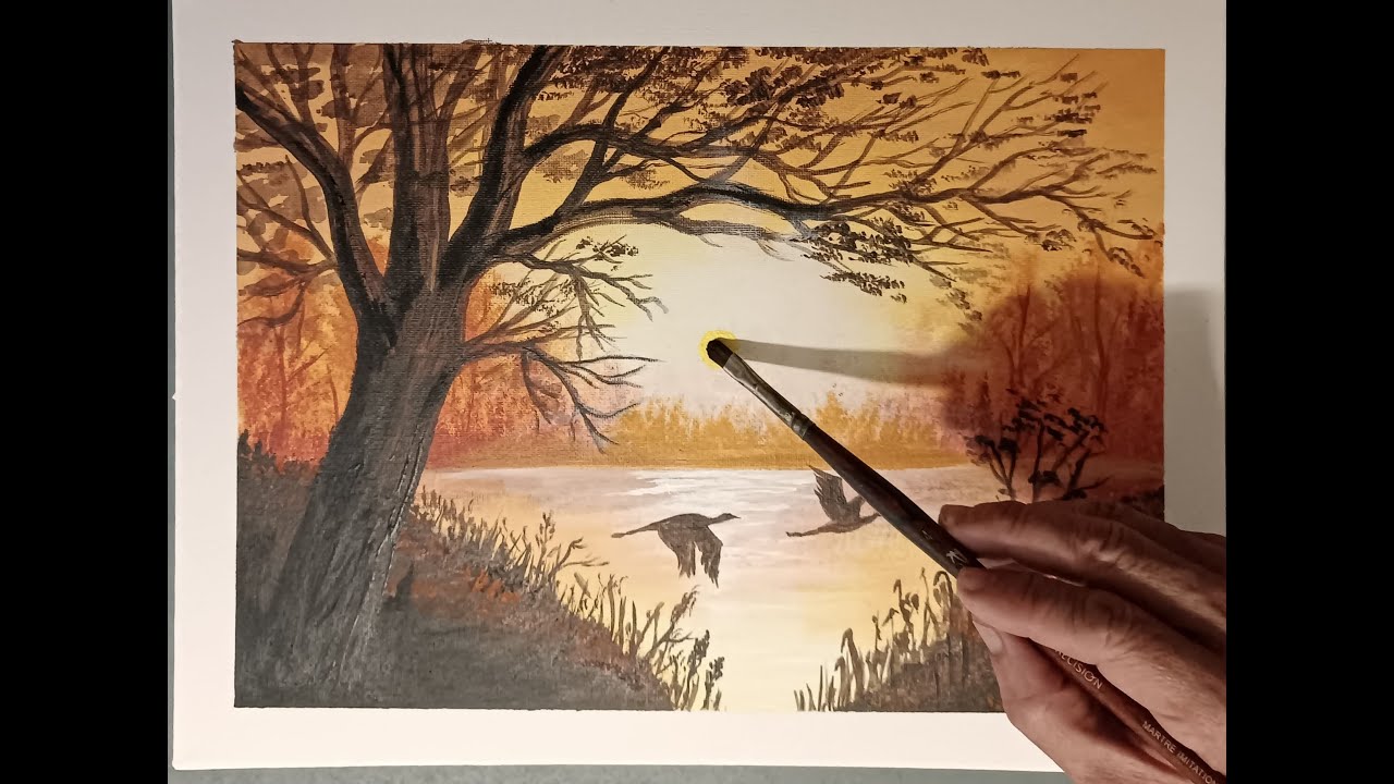 “Relaxing Sunset Tree Painting 🌅 Peaceful Nature Art Process”