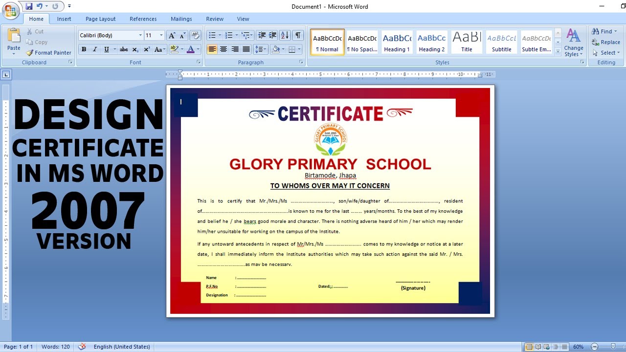 How to Make Certificate Design in Microsoft Office Word 2007