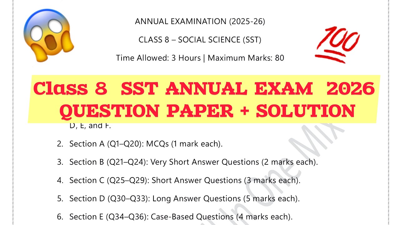 Class 8 Social Science Annual Exam Question Paper 2026 | CBSE & KVS | Full Paper + Solutions #class8