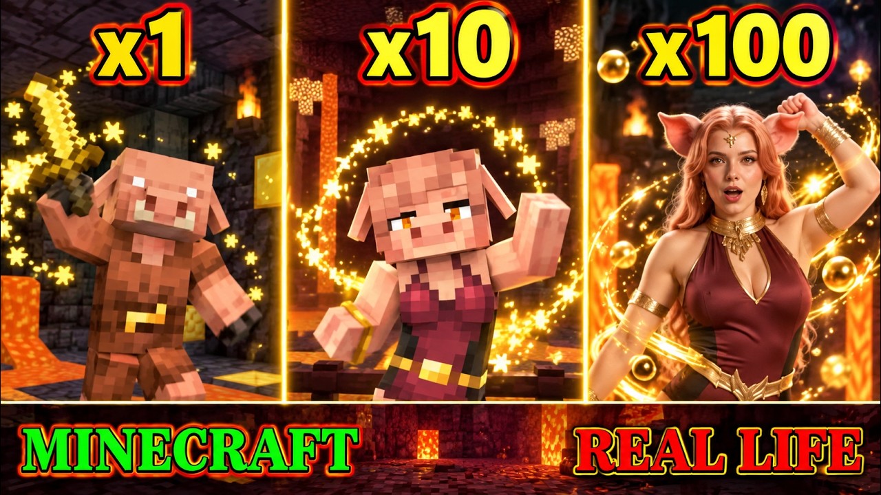 Minecraft Mobs Transform Into Girls! PIGLIN Gold Magic