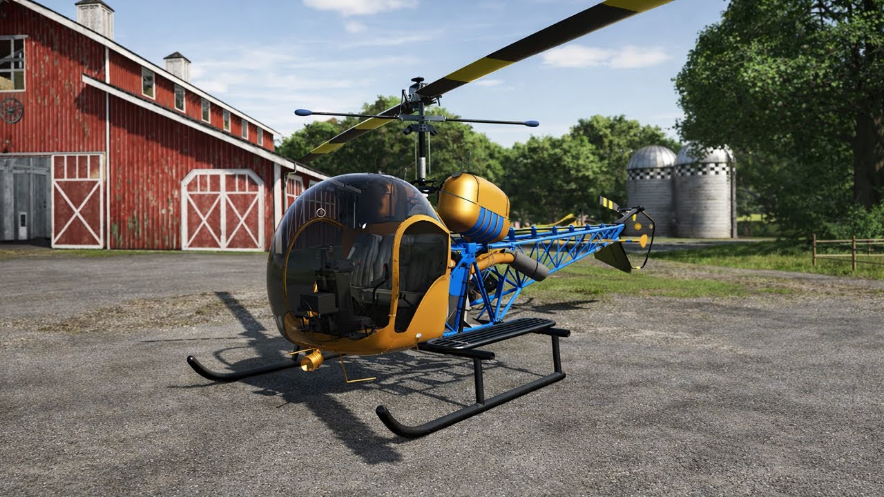 Bell 47G - FS25 Mods | Classic Helicopter with Sprayer Cargo Hook and Boost Mode
