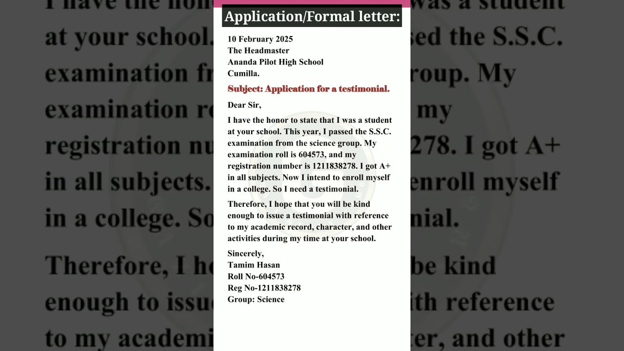 Application for a testimonial || Write an application to Headmaster for a testimonial #testimonial