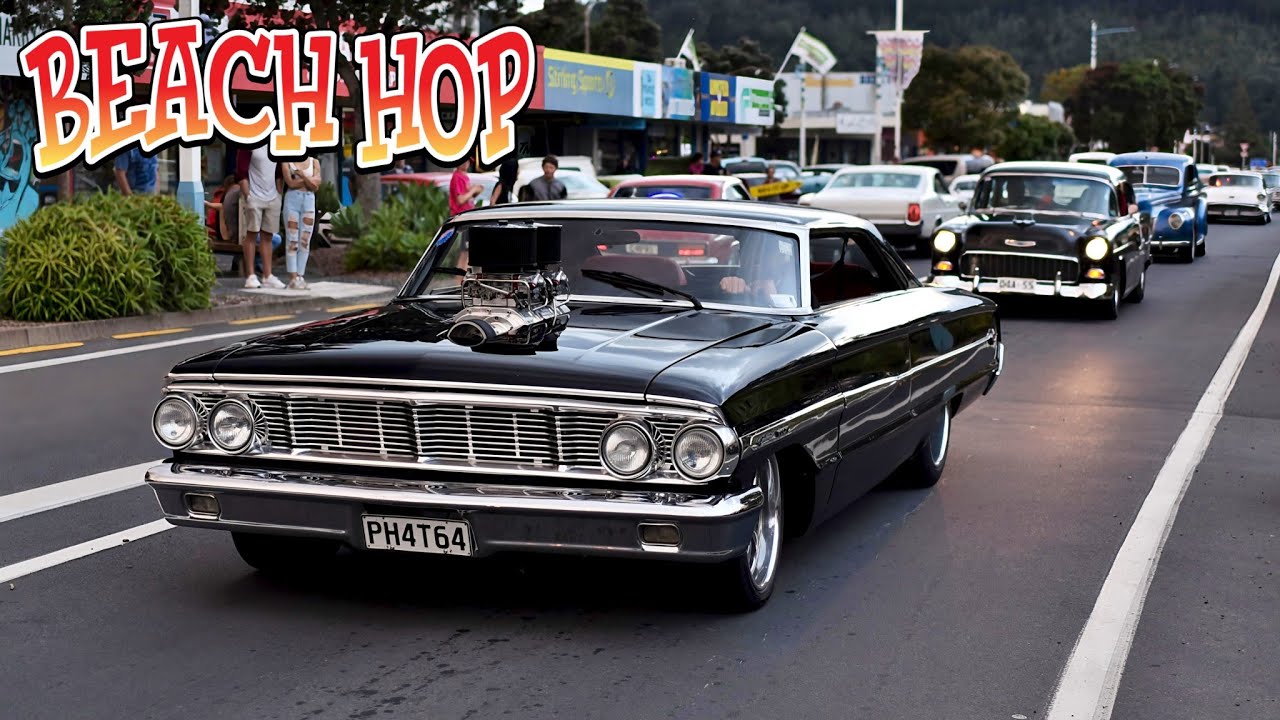 SATURDAY NIGHT CRUISE at Beach Hop 2025 | Muscle Cars & Classics in New Zealand