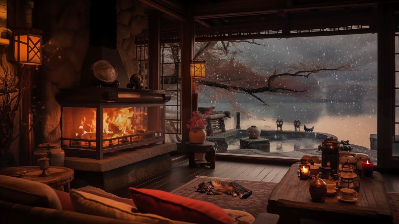 Private Japanese Onsen - Snow +Cozy Fireplace Sounds for Deep Sleep / Relax