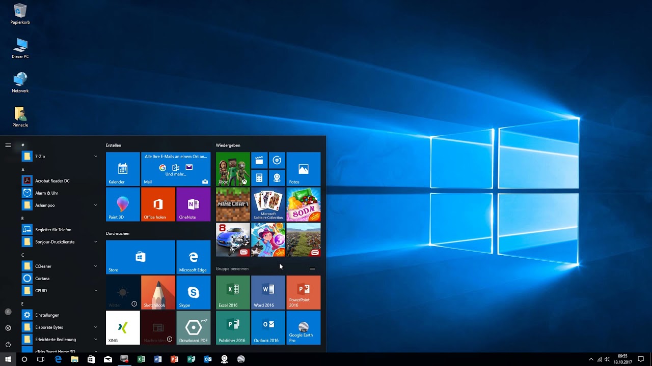Windows 10 einrichten, Desktop, Taskleiste, Start-Bereich,