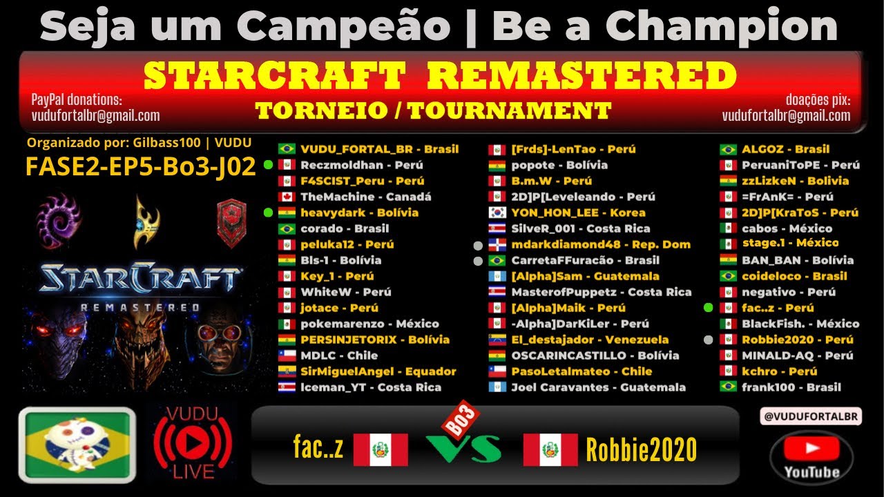 🔴 LIVE 2024_02_27 | 1v1 STARCRAFT REMASTERED TOURNAMENT / TORNEIO / FASE 2- EP5 | VUDU #tournament