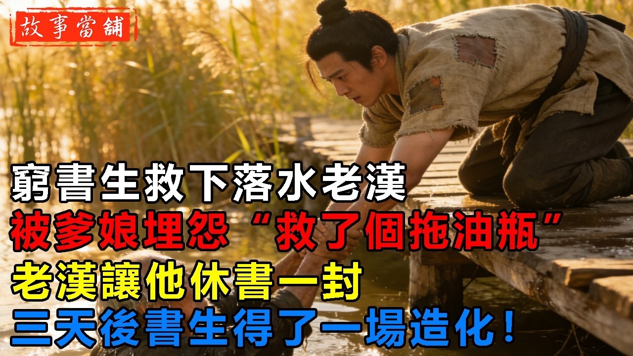 窮書生救下落水老漢，被爹娘埋怨“救了個拖油瓶”，老漢讓他休書一封，三天後書生得了一場造化！| 民間故事 | 故事當舖