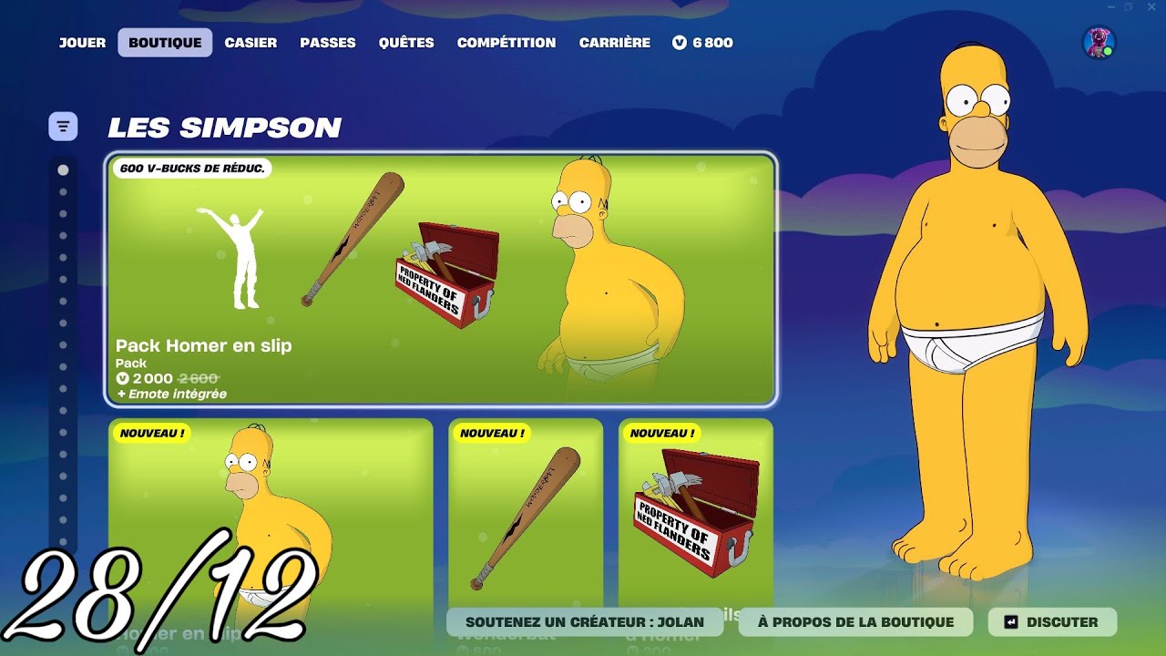 Retour Du Skin Homer En Slip !! Boutique Fortnite Du 28 Décembre 2025 !