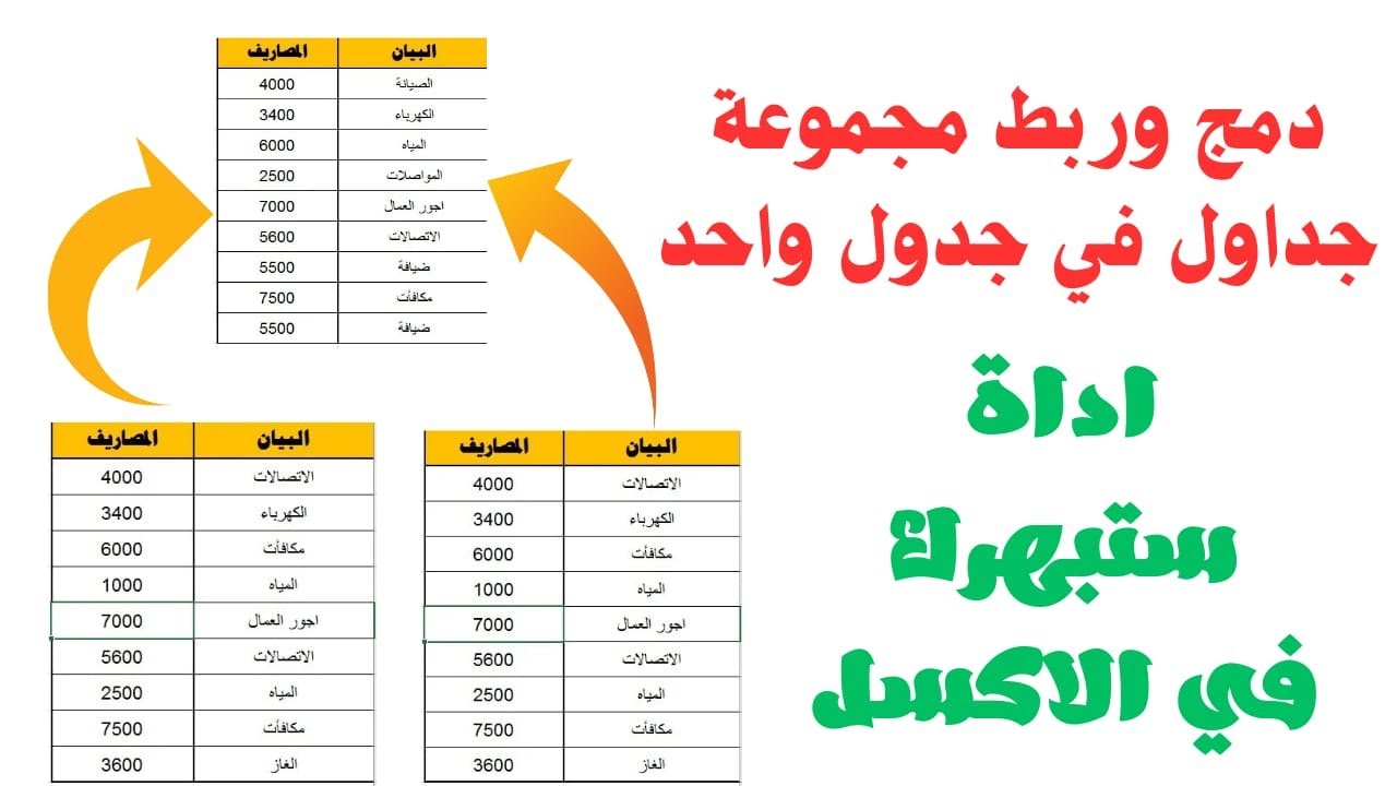 دمج وتلخيص وربط عدة جداول في جدول واحد | اداة ستبهرك في الاكسل