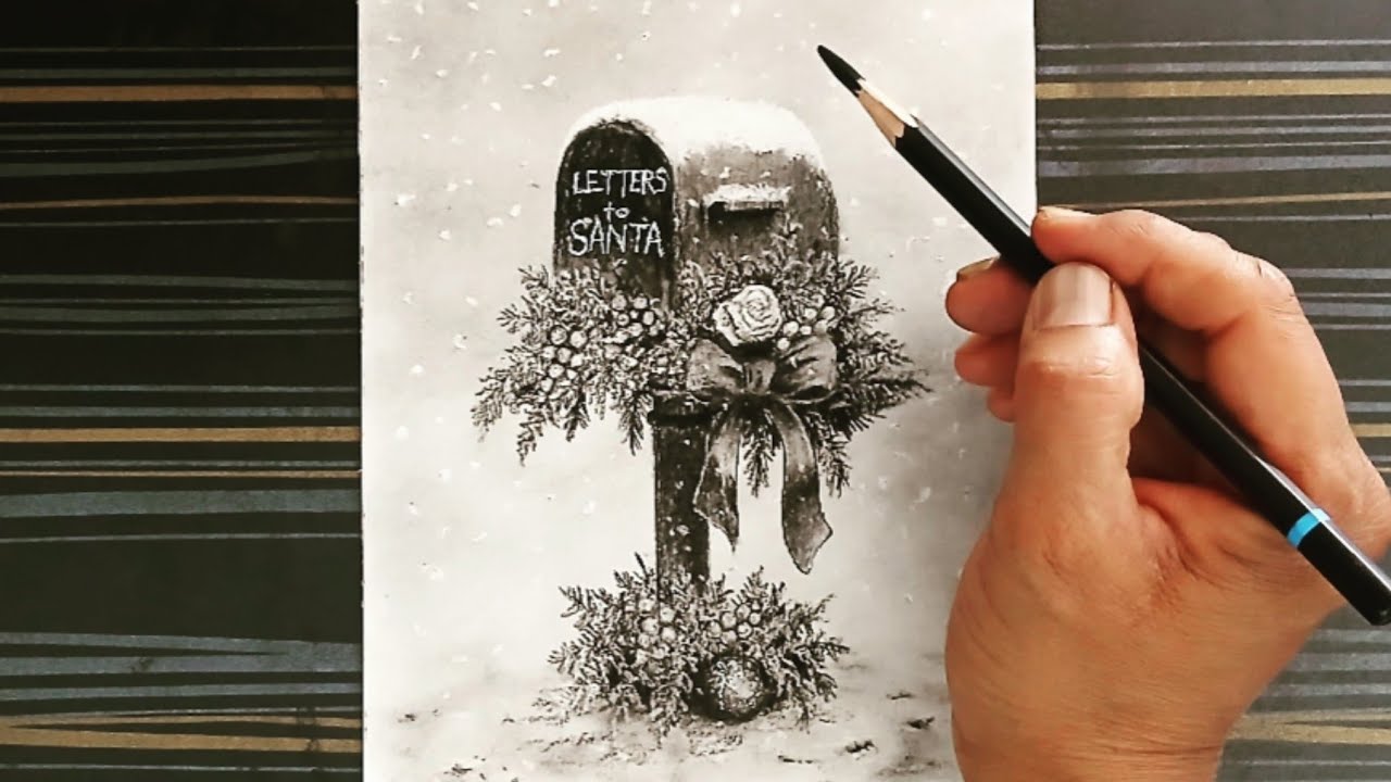 Letters to santa box drawing with pencil easy/christmas season/