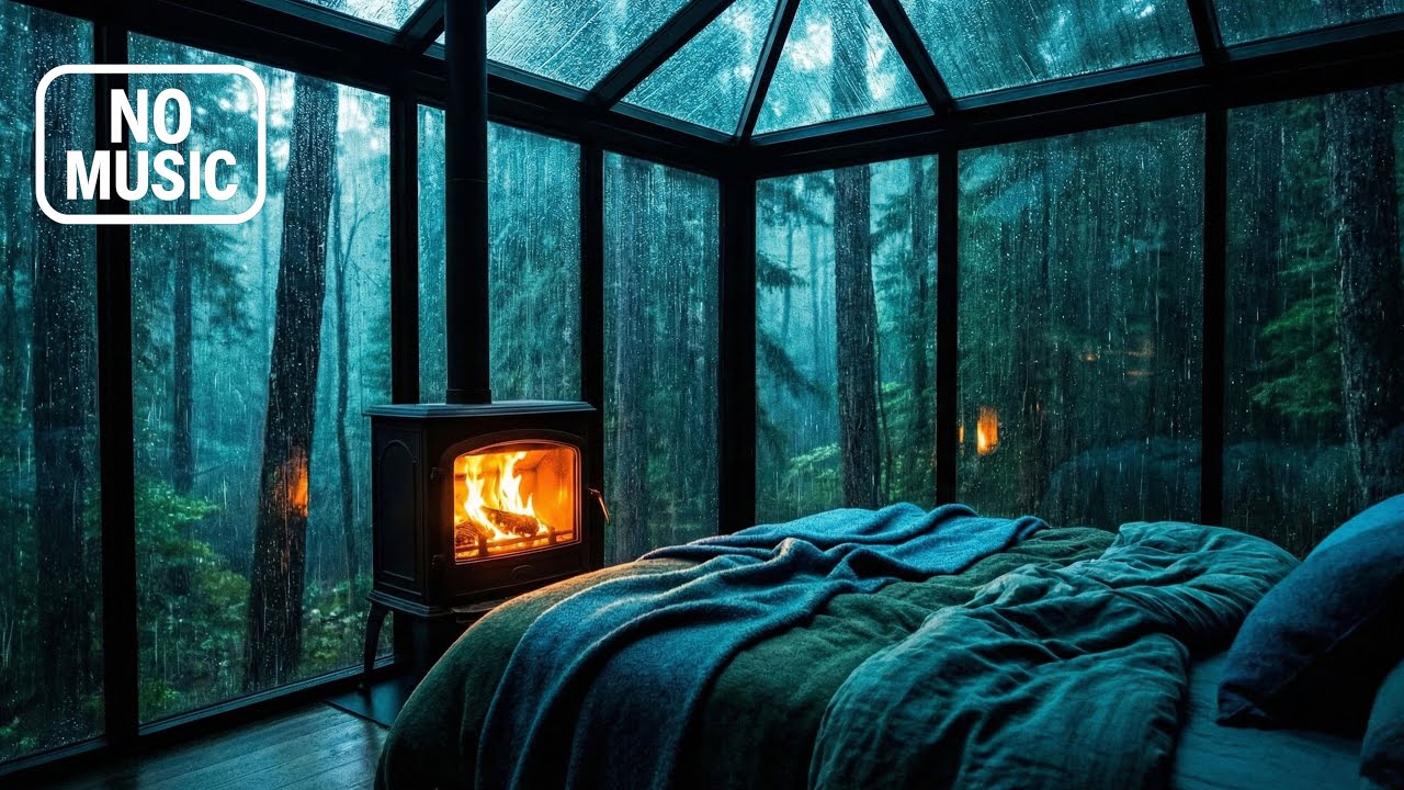 FIREPLACE & RAIN SOUNDS 8 HOURS (NO ADS)🔥🌧️ Cozy Room Atmosphere for Deep Sleep • No Music • 4K