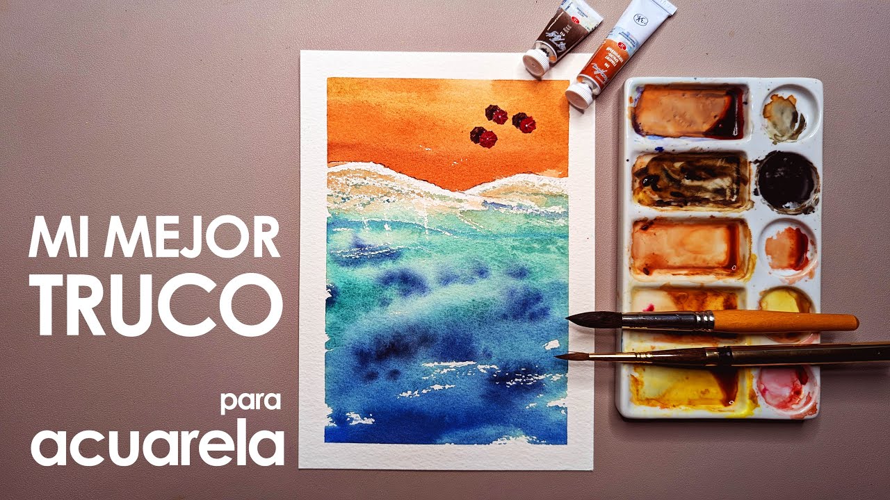 Mi SECRETO con ACUARELA: tutorial playa PASO a PASO - MY BEST TIP for WATERCOLORS. Beach tutorial