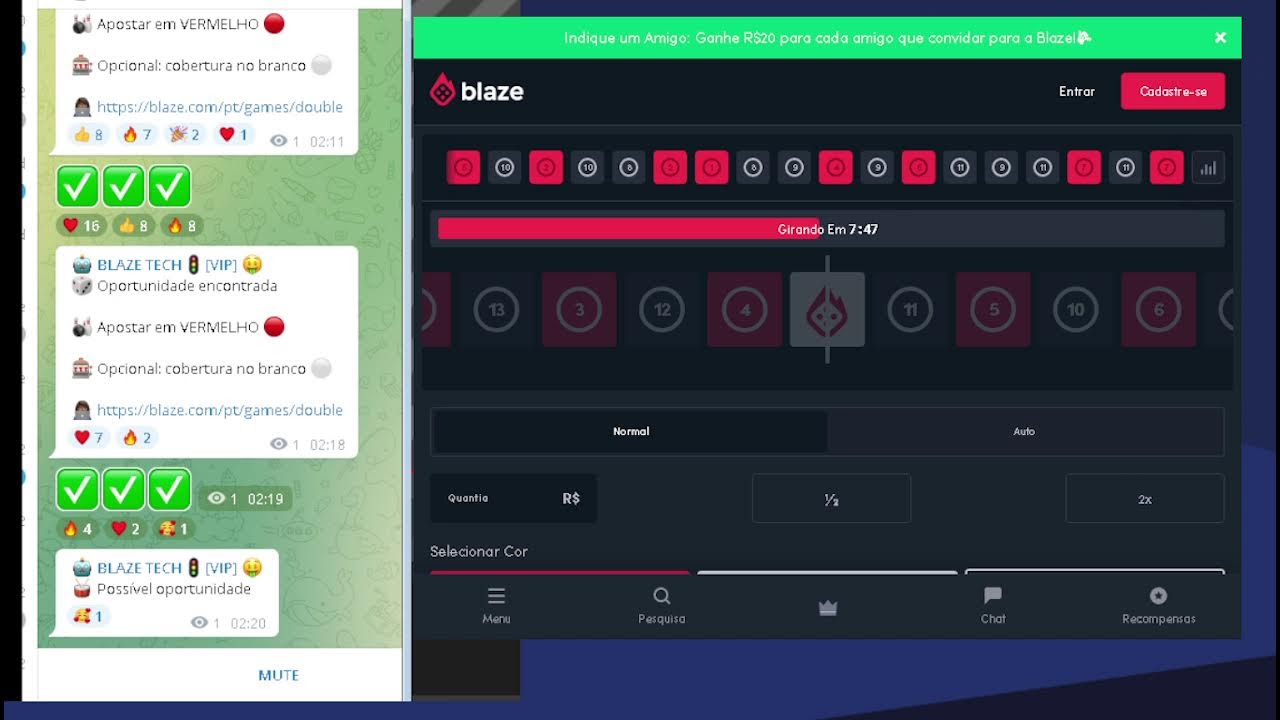 🔴BLAZE AO VIVO - SINAIS VIP PARA DOUBLE AO VIVO SO GREEN ROB&Ocirc; DA BLAZE - 95% AO VIVO 24 HORAS!🔥