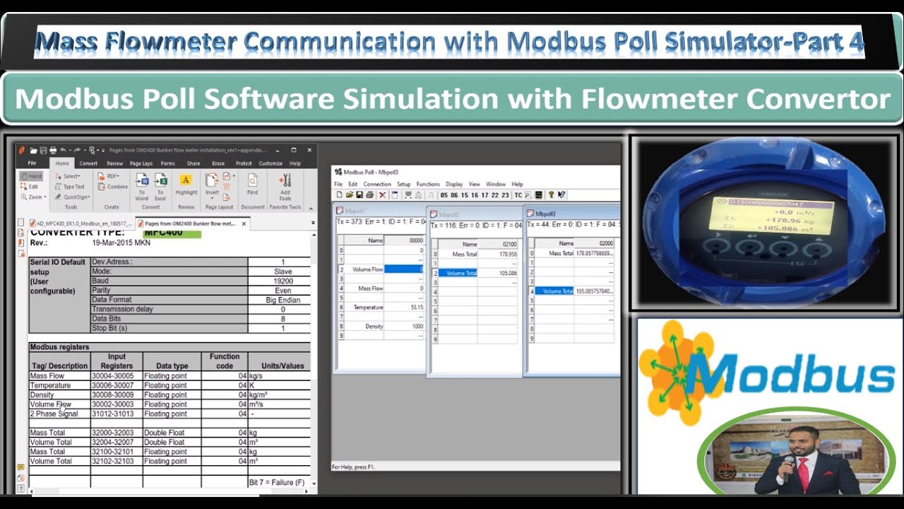 Mass flow meter Modbus communication with Modbus Poll Software Part 4: Modbus Practical Example