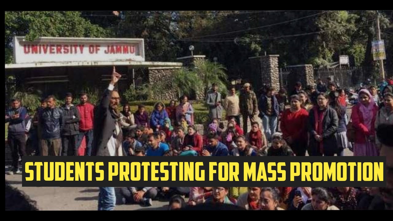 Students protesting for mass promotion at Jammu University