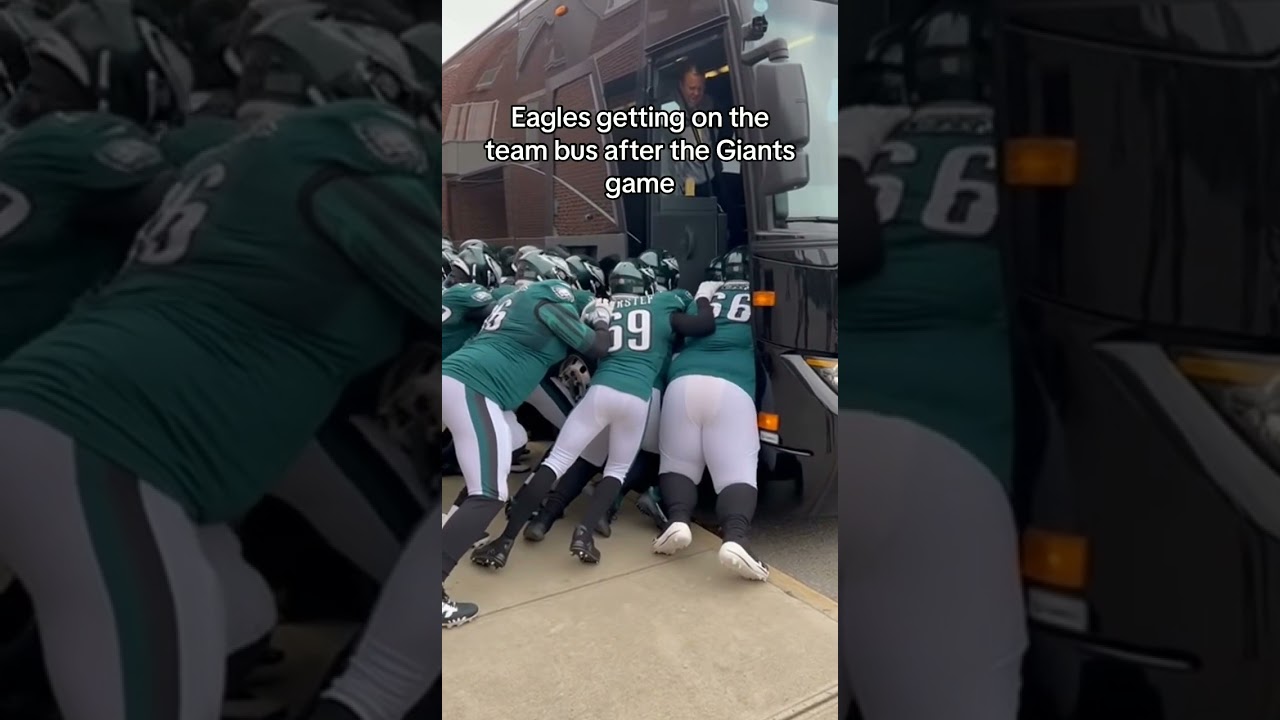 Real footage of the Eagles getting on the team bus 🤣 #Eagles #NFL #TushPush