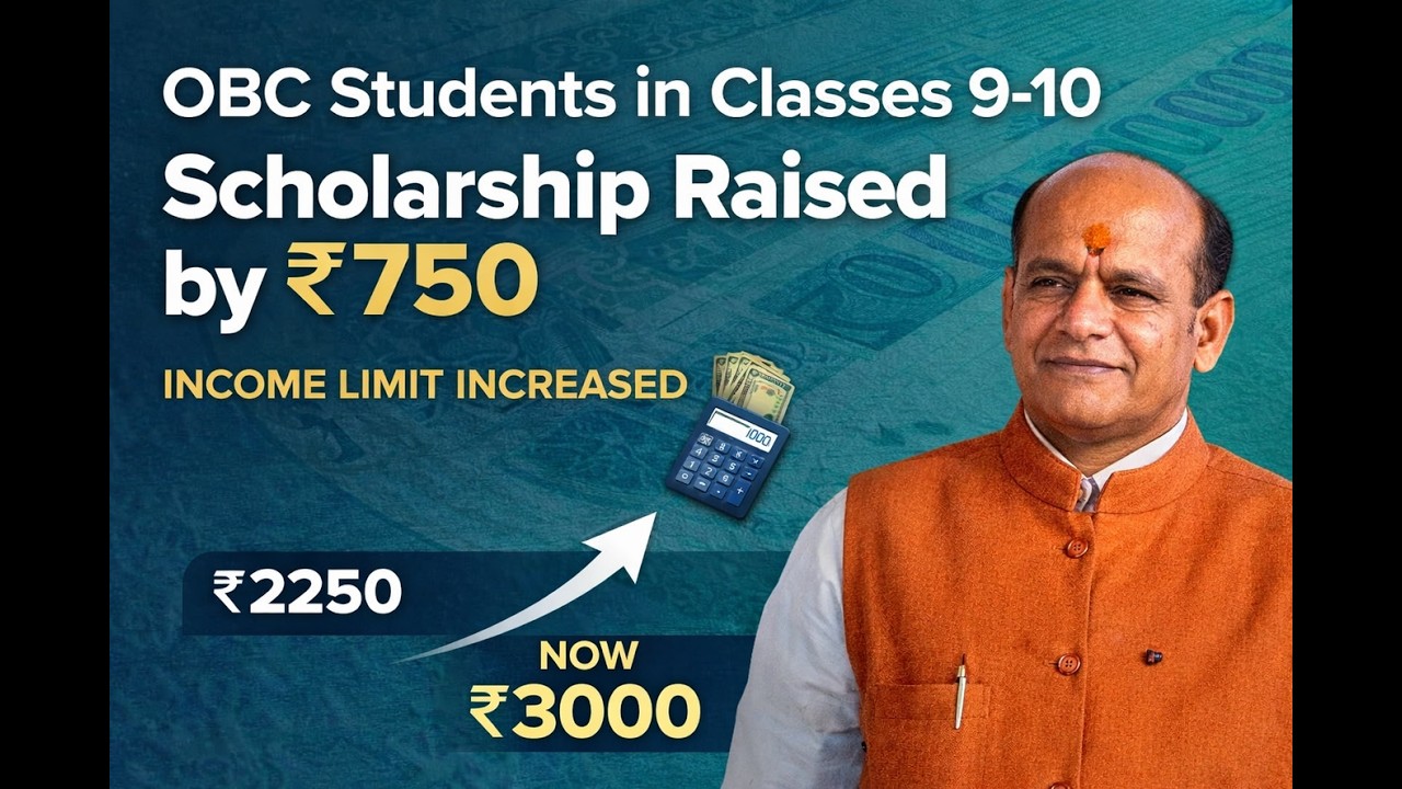 कक्षा 9–10 के ओबीसी छात्रों की छात्रवृत्ति ₹750 बढ़ी, आय सीमा भी बढ़ाई गई