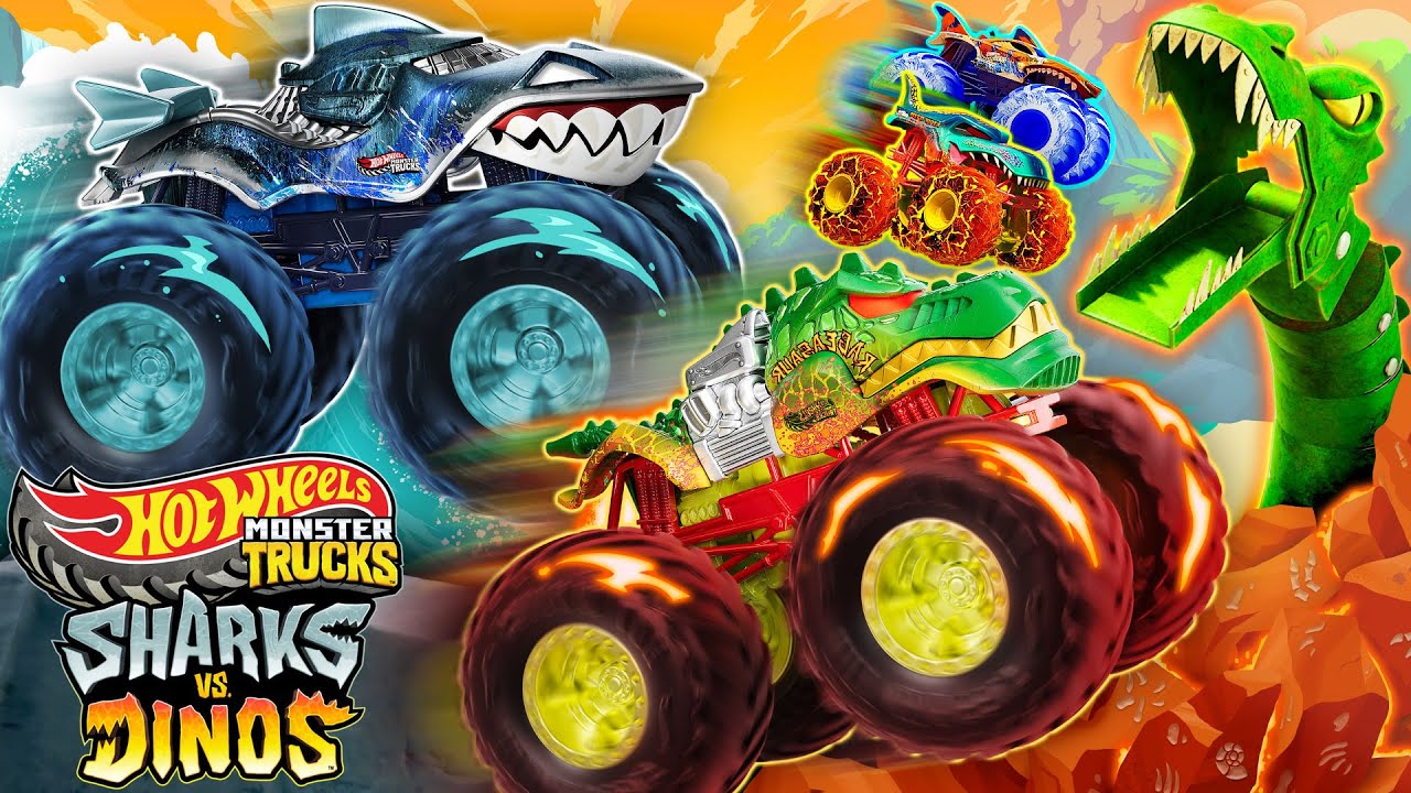 Hot Wheels Monster Trucks SHARKS VS DINOS | ÉPISODE SPÉCIAL de 45 minutes !