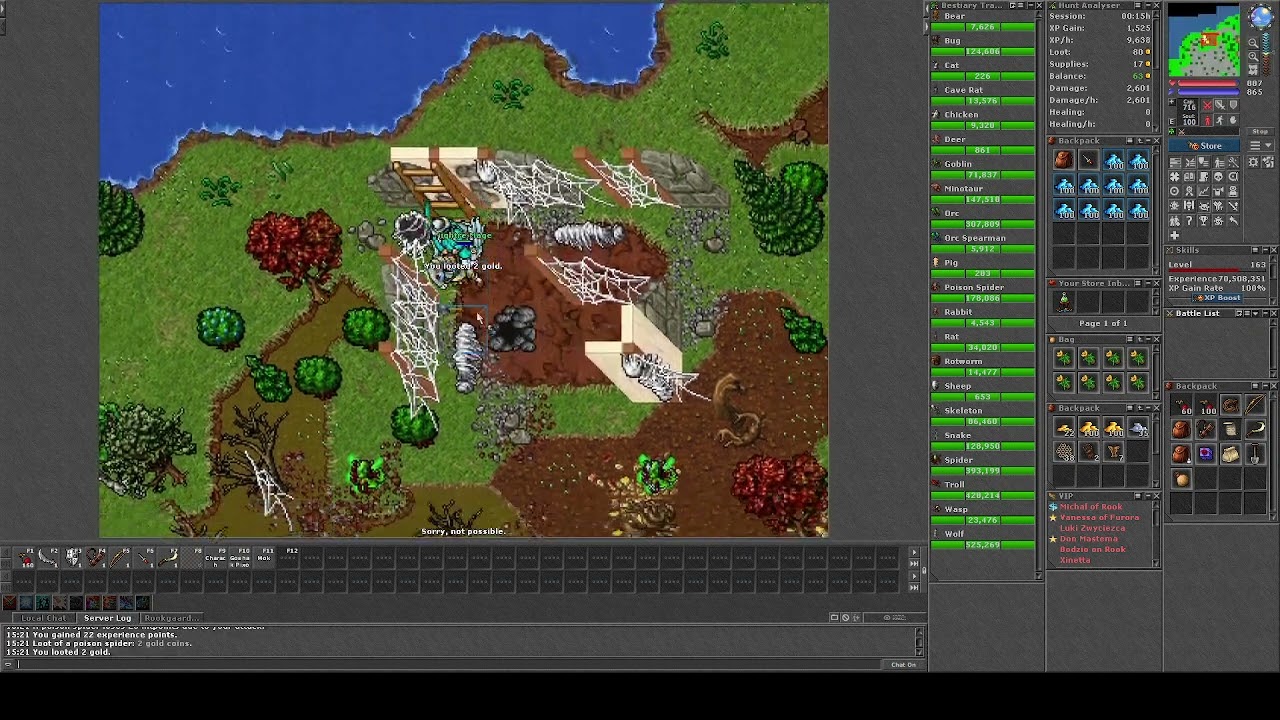 tibia nightre exp rotworm - poison spider cave