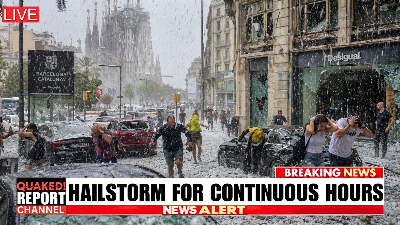 Massive Hailstorm In Barcelona,Spain Creates Chaos! Buildings And Cars Damaged