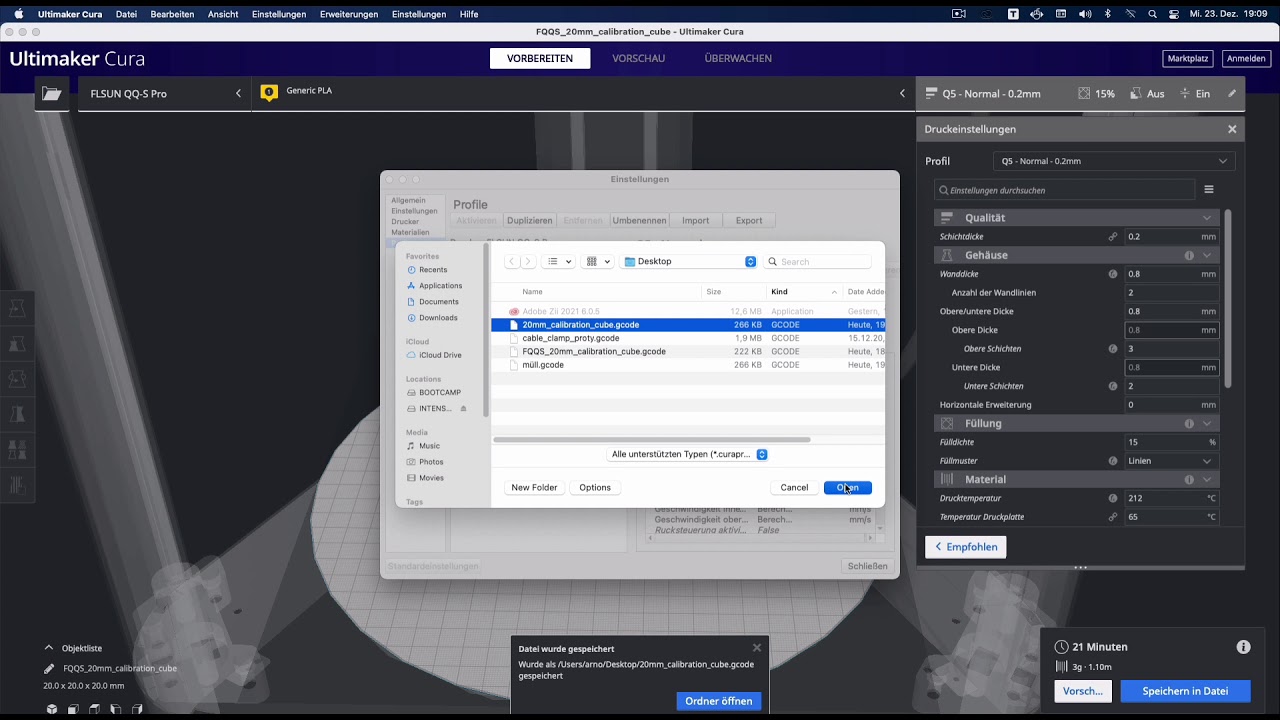 Cura #01 profile aus GCode Datei importieren