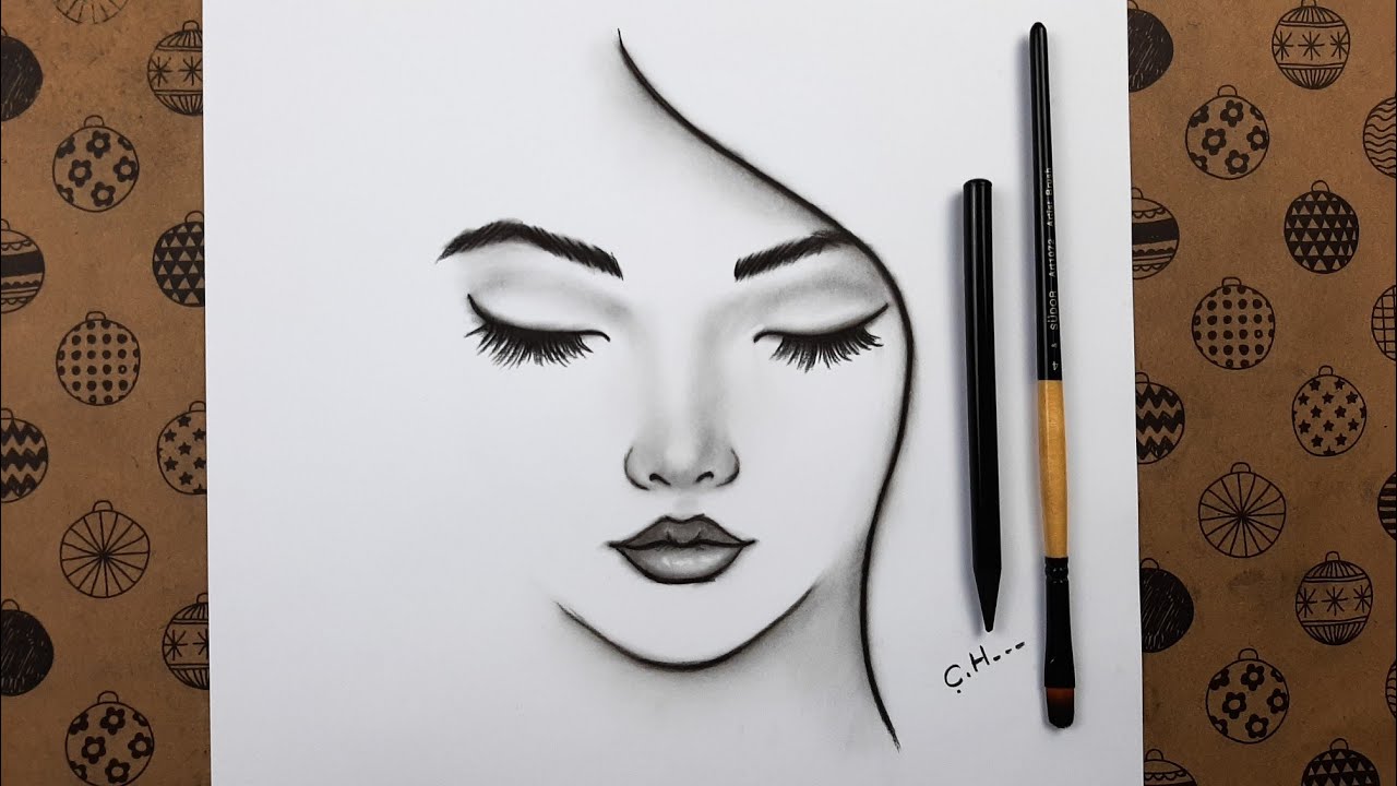 Gözleri Kapalı Güzel Bir Kız Yüz Çizimi Kolay Yoldan Adım Adım Nasıl Çizilir, Easy Drawing