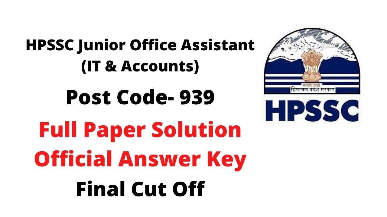 HPSSC JOA IT 2022 post code 939 Question Paper full solution//Official answer key//JOA IT cut off