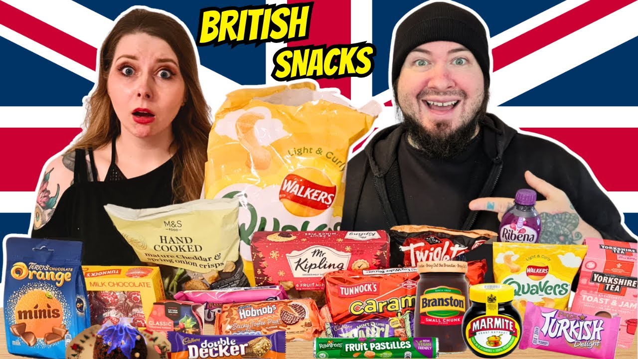 Foreigners try BRITISH SNACKS & CANDY! 🇬🇧 - UK Taste Test (Christmas Pudding + Mince Pies & MORE)