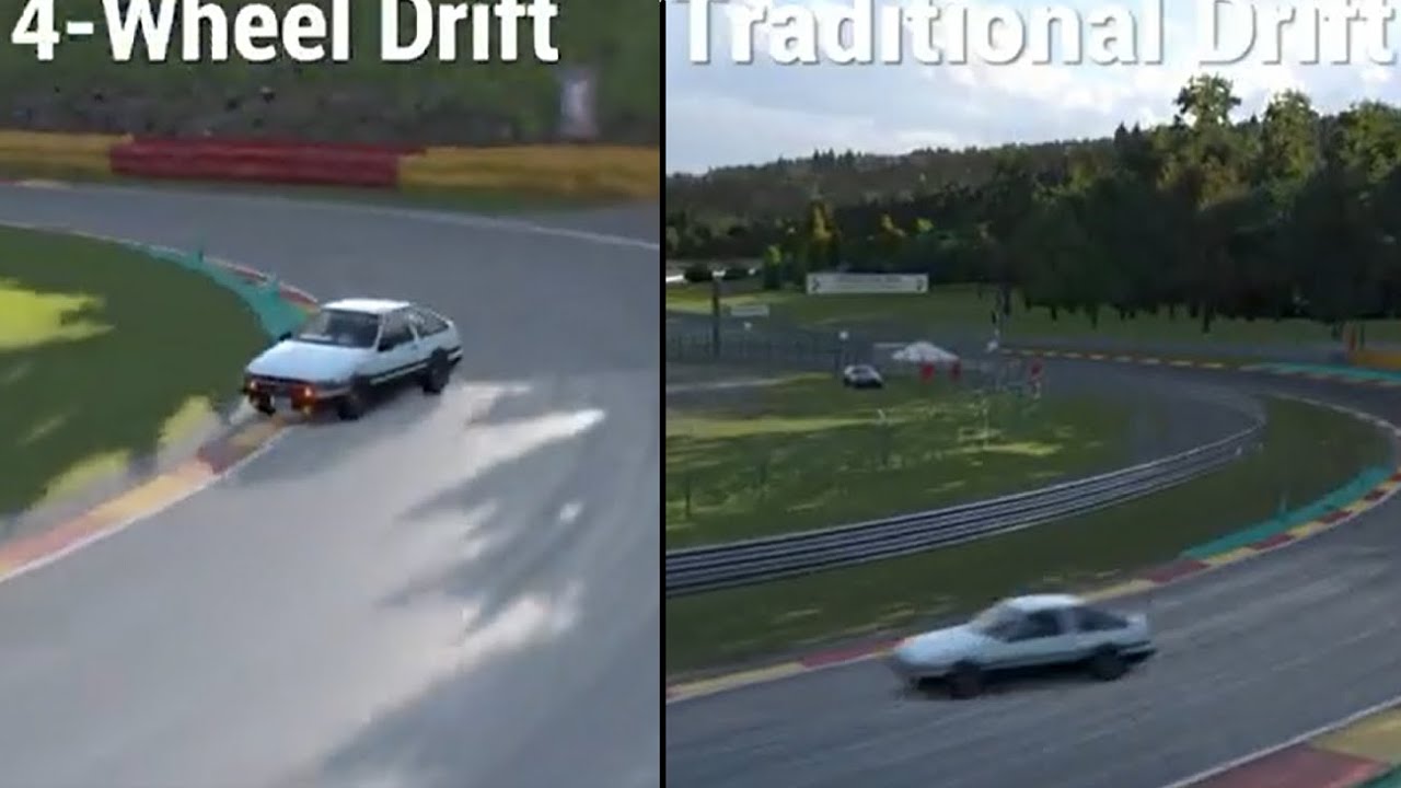 No countersteer/4-wheel drift vs traditional drift comparison